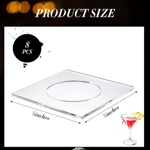 Tatuo 8 Pack Acrylic Coasters DIY Cocktail Napkin Holder Square Clear Coasters for Bar Decor Drinks Table Room Home Office, Without Inserts in Saudi Arabia