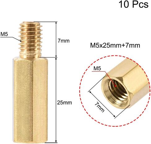 uxcell M5x10mm+7mm Male-Female Brass Hex PCB Motherboard Spacer Standoff for FPV Drone Quadcopter, Computer & Circuit Board 10pcs in Kuwait