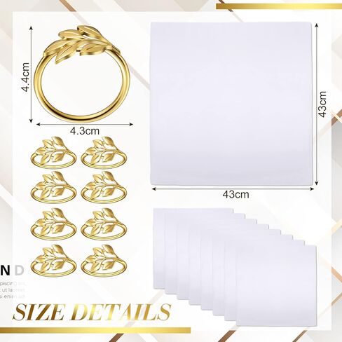 Tanlade 8 مجموعة من المناديل القماشية لعيد الشكر وحلقات مناديل أوراق الذهب من القماش وحامل مناديل أوراق الشجر لحفلات الزفاف، وحفلات عشاء عيد الميلاد، والتجمعات العائلية، وديكور الطاولة، 17 × 17 بوصة in Kuwait