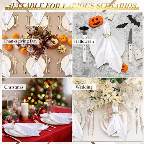 Tanlade 8 مجموعة من المناديل القماشية لعيد الشكر وحلقات مناديل أوراق الذهب من القماش وحامل مناديل أوراق الشجر لحفلات الزفاف، وحفلات عشاء عيد الميلاد، والتجمعات العائلية، وديكور الطاولة، 17 × 17 بوصة in Kuwait