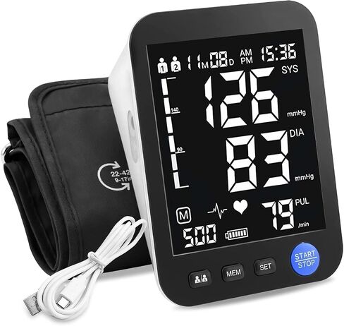 Blood Pressure Machine for Home Use, Automatic Blood Pressure Monitor with Extra Large Screen, Adjustable BP Cuff Arm Kits 2 * 999 Memories 4 Batteries Includes Charging Cord (Black) in Saudi Arabia