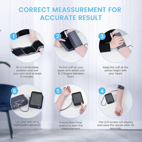 Blood Pressure Machine for Home Use, Automatic Blood Pressure Monitor with Extra Large Screen, Adjustable BP Cuff Arm Kits 2 * 999 Memories 4 Batteries Includes Charging Cord (Black) in Saudi Arabia
