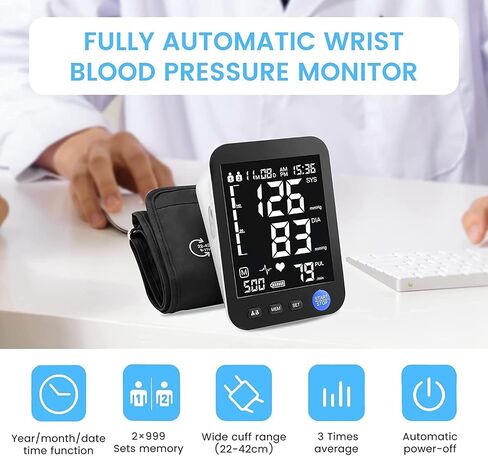 Blood Pressure Machine for Home Use, Automatic Blood Pressure Monitor with Extra Large Screen, Adjustable BP Cuff Arm Kits 2 * 999 Memories 4 Batteries Includes Charging Cord (Black) in Saudi Arabia