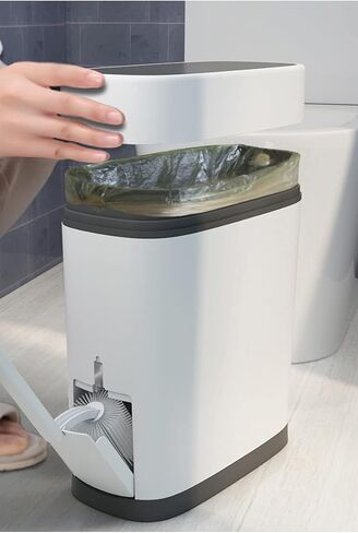 كيه ال جي او سلة مهملات بلاستيكية رفيعة سعة 14 لتر مع غطاء، سلة نفايات مزدوجة الاسطوانة سعة 3.7 جالون، سلة مهملات مستطيلة الشكل للحمام وغرفة النوم والمطبخ والمكتب، ابيض in Kuwait