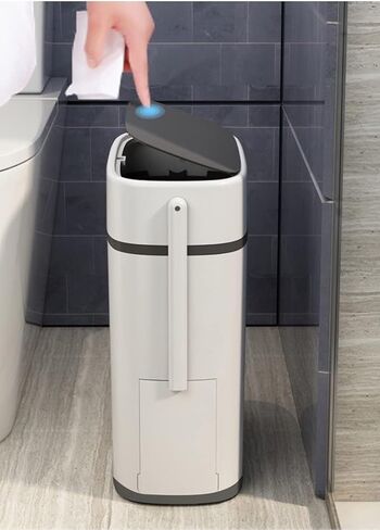 كيه ال جي او سلة مهملات بلاستيكية رفيعة سعة 14 لتر مع غطاء، سلة نفايات مزدوجة الاسطوانة سعة 3.7 جالون، سلة مهملات مستطيلة الشكل للحمام وغرفة النوم والمطبخ والمكتب، ابيض in Kuwait