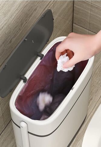 كيه ال جي او سلة مهملات بلاستيكية رفيعة سعة 14 لتر مع غطاء، سلة نفايات مزدوجة الاسطوانة سعة 3.7 جالون، سلة مهملات مستطيلة الشكل للحمام وغرفة النوم والمطبخ والمكتب، ابيض in Kuwait