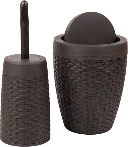 Mind Reader Basket Collection, Round Wastepaper Basket and Toilet Brush Set, Premium Wicker Design, 2 Piece Set, Swivel Lid Bin is 8.75"W x 11.25"H, Brush is 15.25"H, 8.75"L x 8.75"W x 11.25"H, Brown in Saudi Arabia