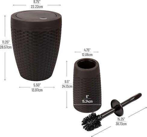 Mind Reader Basket Collection, Round Wastepaper Basket and Toilet Brush Set, Premium Wicker Design, 2 Piece Set, Swivel Lid Bin is 8.75"W x 11.25"H, Brush is 15.25"H, 8.75"L x 8.75"W x 11.25"H, Brown in Saudi Arabia