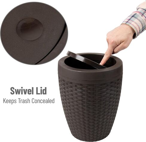 Mind Reader Basket Collection, Round Wastepaper Basket and Toilet Brush Set, Premium Wicker Design, 2 Piece Set, Swivel Lid Bin is 8.75"W x 11.25"H, Brush is 15.25"H, 8.75"L x 8.75"W x 11.25"H, Brown in Saudi Arabia