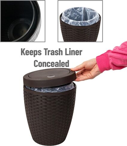 Mind Reader Basket Collection, Round Wastepaper Basket and Toilet Brush Set, Premium Wicker Design, 2 Piece Set, Swivel Lid Bin is 8.75"W x 11.25"H, Brush is 15.25"H, 8.75"L x 8.75"W x 11.25"H, Brown in Saudi Arabia