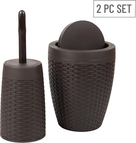 Mind Reader Basket Collection, Round Wastepaper Basket and Toilet Brush Set, Premium Wicker Design, 2 Piece Set, Swivel Lid Bin is 8.75"W x 11.25"H, Brush is 15.25"H, 8.75"L x 8.75"W x 11.25"H, Brown in Saudi Arabia