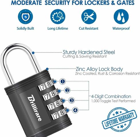 4 Pack Combination Lock, 4-Digit Waterproof Padlock, Zinc Alloy Outdoor Keyless Resettable Travel Luggage Locks for Backpack, Gym Locker, Hasp, Fence, Gate, Case, Toolbox-by BRILLIRARE in Kuwait