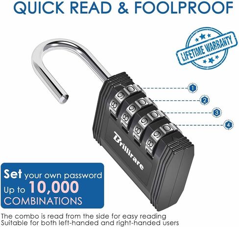 4 Pack Combination Lock, 4-Digit Waterproof Padlock, Zinc Alloy Outdoor Keyless Resettable Travel Luggage Locks for Backpack, Gym Locker, Hasp, Fence, Gate, Case, Toolbox-by BRILLIRARE in Kuwait