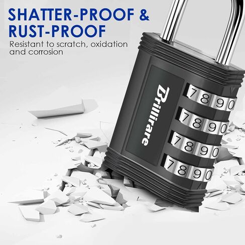 4 Pack Combination Lock, 4-Digit Waterproof Padlock, Zinc Alloy Outdoor Keyless Resettable Travel Luggage Locks for Backpack, Gym Locker, Hasp, Fence, Gate, Case, Toolbox-by BRILLIRARE in Kuwait
