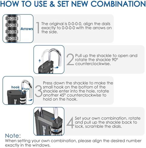4 Pack Combination Lock, 4-Digit Waterproof Padlock, Zinc Alloy Outdoor Keyless Resettable Travel Luggage Locks for Backpack, Gym Locker, Hasp, Fence, Gate, Case, Toolbox-by BRILLIRARE in Kuwait