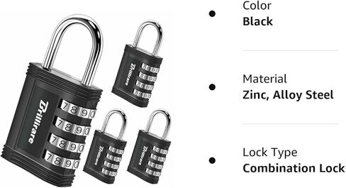 4 Pack Combination Lock, 4-Digit Waterproof Padlock, Zinc Alloy Outdoor Keyless Resettable Travel Luggage Locks for Backpack, Gym Locker, Hasp, Fence, Gate, Case, Toolbox-by BRILLIRARE in Kuwait