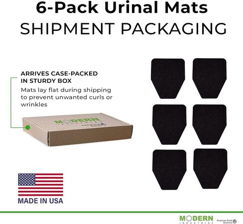 Durable Black 6-Pack Non-Slip Floor Urinal Mats - Odor-eliminating and Disposable Commercial Urine Pads for Men's Toilets, Scented & High Quality - Made in USA in Saudi Arabia