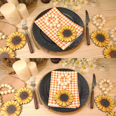 QNNEFF Sunflower Napkin Rings Set of 6 Fall Napkin Rings Farmhouse Napkin Ring Holders Wood Beads Napkin Rings Spring Daisy Flower Napkin Rings Sunflower Weeding Birthday Party Dining Table Decoration in Saudi Arabia