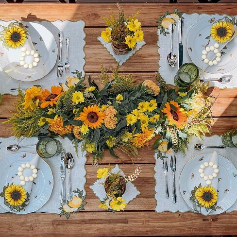 QNNEFF Sunflower Napkin Rings Set of 6 Fall Napkin Rings Farmhouse Napkin Ring Holders Wood Beads Napkin Rings Spring Daisy Flower Napkin Rings Sunflower Weeding Birthday Party Dining Table Decoration in Saudi Arabia