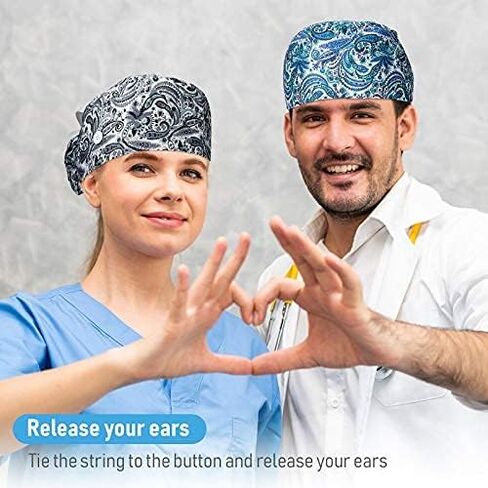 Geyoga 3 Pieces Adjustable Bouffant Hats with Buttons, Tie Back Hats with Sweatband for Women Men in Saudi Arabia
