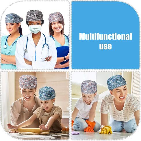 Geyoga 3 Pieces Adjustable Bouffant Hats with Buttons, Tie Back Hats with Sweatband for Women Men in Saudi Arabia