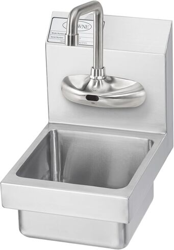 حوض يد Krowne HS-61 MiniMax، مثبت على الحائط، 9 بوصة عرض × 12 بوصة عمق × 13 بوصة ارتفاع OA، 8 بوصة عرض × 8 بوصة من الأمام إلى الخلف × 5 بوصة وعاء عميق، 4 بوصة صنبور مستشعر إلكتروني يعمل بالبطارية مثبت على الحائط in Kuwait