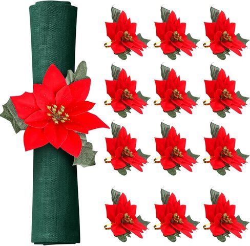 12 قطعة عيد الميلاد بوينسيتا خواتم حامل مناديل عيد الميلاد حامل مناديل مناديل مناديل ورقية معدنية حلقات لزينة الكريسماس طاولة الطعام لوازم حفلات الزفاف عيد الميلاد in Kuwait