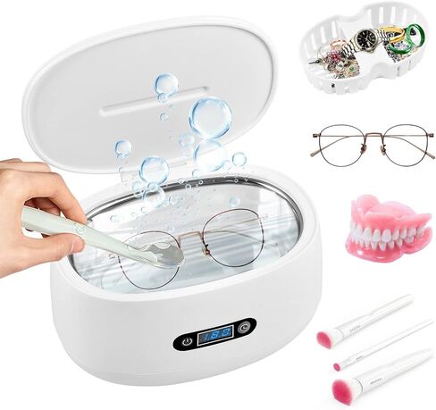 منظف ​​المجوهرات بالموجات فوق الصوتية، منظف المجوهرات مع مؤقت رقمي 40 كيلو هرتز، 600 مل، منظف المجوهرات بالموجات فوق الصوتية مع سلة لتنظيف نظارات العين، الخواتم، الساعة، العملات المعدنية، الفضة... in Kuwait