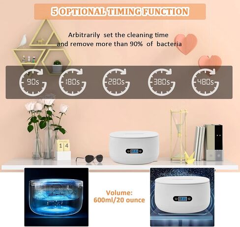 منظف ​​المجوهرات بالموجات فوق الصوتية، منظف المجوهرات مع مؤقت رقمي 40 كيلو هرتز، 600 مل، منظف المجوهرات بالموجات فوق الصوتية مع سلة لتنظيف نظارات العين، الخواتم، الساعة، العملات المعدنية، الفضة... in Kuwait