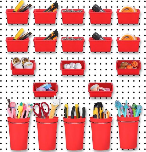 مجموعة من 20 قطعة من أكواب/صناديق Pegboard، منظم جدار Pegboard مع خطافات وحلقات، ملحقات منظم متنوعة لخطافات Pegboard لتخزين مكتب ورشة عمل المرآب (شفاف) in Kuwait