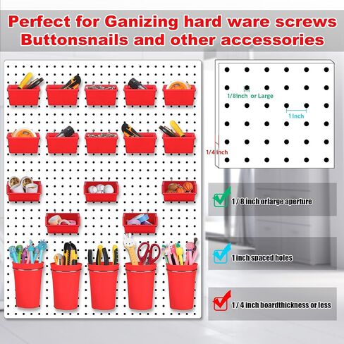 مجموعة من 20 قطعة من أكواب/صناديق Pegboard، منظم جدار Pegboard مع خطافات وحلقات، ملحقات منظم متنوعة لخطافات Pegboard لتخزين مكتب ورشة عمل المرآب (شفاف) in Kuwait