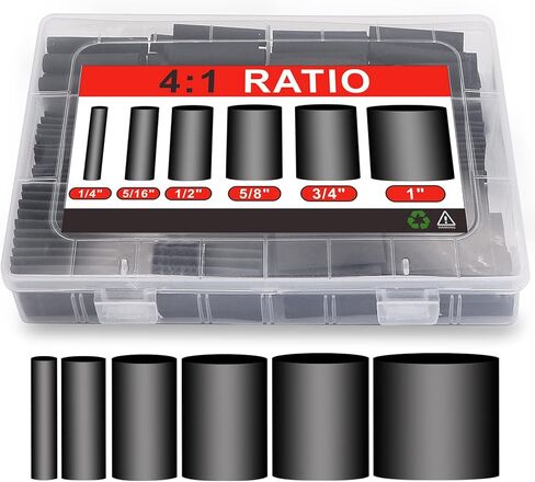 مجموعة أنابيب الانكماش الحراري 200 قطعة، أنابيب الانكماش البحري، أنبوب جداري مزدوج، مبطن بمادة لاصقة (نسبة الانكماش 4:1، أسود) in Kuwait