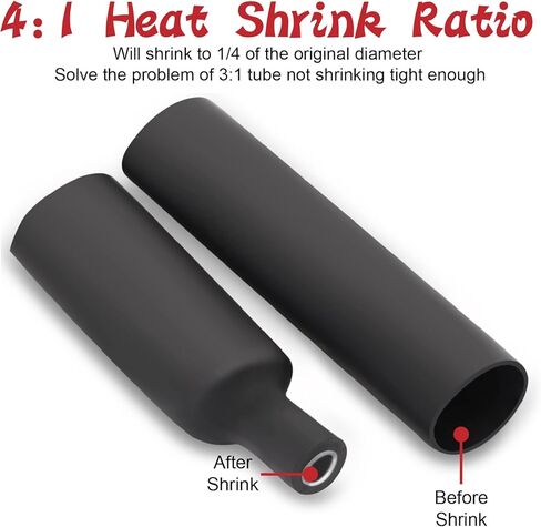مجموعة أنابيب الانكماش الحراري 200 قطعة، أنابيب الانكماش البحري، أنبوب جداري مزدوج، مبطن بمادة لاصقة (نسبة الانكماش 4:1، أسود) in Kuwait