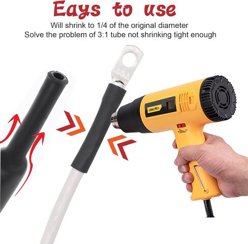 مجموعة أنابيب الانكماش الحراري 200 قطعة، أنابيب الانكماش البحري، أنبوب جداري مزدوج، مبطن بمادة لاصقة (نسبة الانكماش 4:1، أسود) in Kuwait