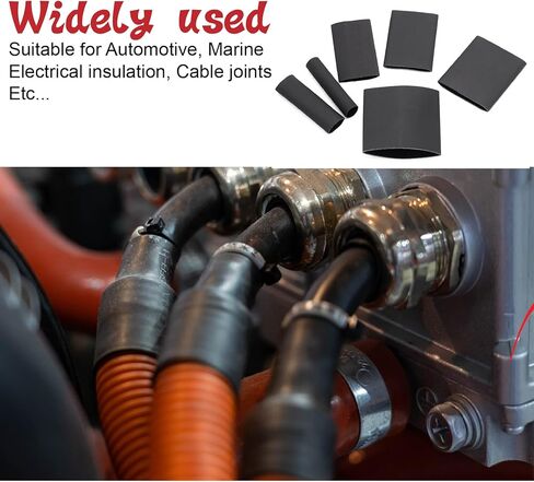 مجموعة أنابيب الانكماش الحراري 200 قطعة، أنابيب الانكماش البحري، أنبوب جداري مزدوج، مبطن بمادة لاصقة (نسبة الانكماش 4:1، أسود) in Kuwait