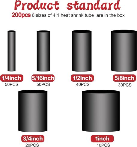 مجموعة أنابيب الانكماش الحراري 200 قطعة، أنابيب الانكماش البحري، أنبوب جداري مزدوج، مبطن بمادة لاصقة (نسبة الانكماش 4:1، أسود) in Kuwait