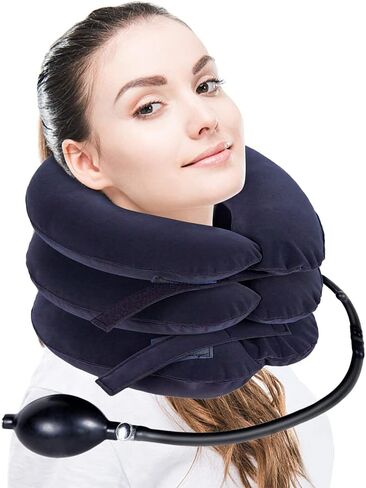 TOPJESS Cervical Neck Traction Device and Instant Pain Relief, Collar Brace, Inflatable Adjustable Support & Stretcher for Spine Alignment Chronic,Neck Pillow Decompression, Brown in Saudi Arabia