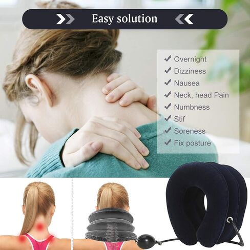 TOPJESS Cervical Neck Traction Device and Instant Pain Relief, Collar Brace, Inflatable Adjustable Support & Stretcher for Spine Alignment Chronic,Neck Pillow Decompression, Brown in Saudi Arabia