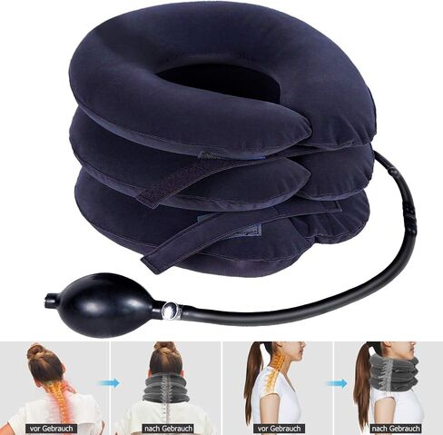 TOPJESS Cervical Neck Traction Device and Instant Pain Relief, Collar Brace, Inflatable Adjustable Support & Stretcher for Spine Alignment Chronic,Neck Pillow Decompression, Brown in Saudi Arabia