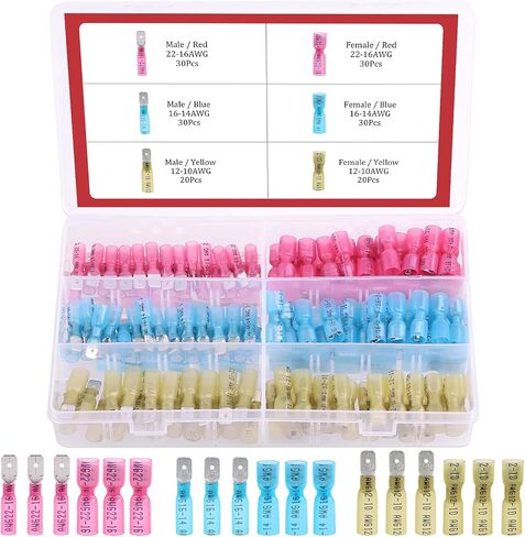 Hilitchi 160Pcs Waterproof Heat Shrink Female Male Spade Connectors Fully Insulated Terminals Electrical Wire Crimp Connectors Kit in Saudi Arabia