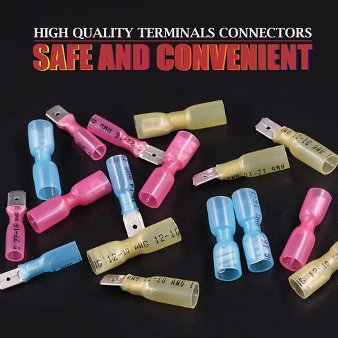Hilitchi 160Pcs Waterproof Heat Shrink Female Male Spade Connectors Fully Insulated Terminals Electrical Wire Crimp Connectors Kit in Saudi Arabia