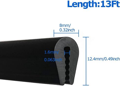 حافة مطاطية من Tintvent بطول 13 قدم، شريط إغلاق حافة قناة EPDM U، يناسب الحافة حتى 1/16 بوصة (1.6 مم)، أسود in Kuwait