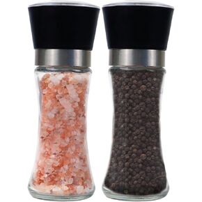 Himalayan Chef Pink Salt and Pepper Grinder Set of 2 - Adjustable Ceramic Himalayan Salt Grinder & Pepper Grinder - Tall Glass Salt and Pepper Shakers - Pepper Mill & Salt Mill, Large (5351AX2)