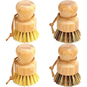 Bamboo Dish Brush Set, 4 Pcs Palm Wooden Dish Scrubber Brush, Bubble Up Dish Brushes, Durable Wood Dishes Scrub Brush, Natural Round Vegetable Cleaning Pots Pans Sink Washing Kitchen Brush by Aisuly in Saudi Arabia
