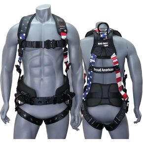 AFP Fall Protection Full-Body Premium American Flag Safety Harness, Vented & Padded Shoulder, Legs & Back, 8" Thick Back Support Belt, Aluminum D-Rings, Tongue Buckle, Quick Release (OSHA/ANSI PPE) in Kuwait