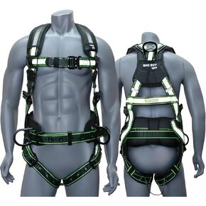 AFP Fall Protection Full-Body Premium American Flag Safety Harness, Vented & Padded Shoulder, Legs & Back, 8" Thick Back Support Belt, Aluminum D-Rings, Tongue Buckle, Quick Release (OSHA/ANSI PPE)