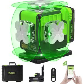 Huepar 2x360 Laser Level Self Leveling with Bluetooth and Remote Control, High Brightness 360° Green Beam Cross Line Laser Levels, 11 Hours Large Capacity Li-ion Battery & Magnetic Bracket-P02CG