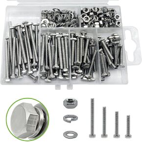 ECKJ M3 مسامير رأس سداسية من الفولاذ المقاوم للصدأ وصواميل وصواميل وغسالات زنبركية مسطحة مجموعة متنوعة 400 قطعة (100 مجموعة) براغي غطاء سداسية مترية، ملولبة بالكامل، محرك سداسي خارجي 4 أطوال (16/20/25/30 مم) in Kuwait