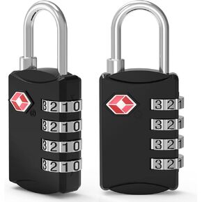 Diyife TSA Luggage Locks, [New Version] 2 Pack 4 Digit Outdoor Waterproof Padlock, Combination Lock for Backpack, Locker, Gate, Toolbox, High-Strength Zinc Alloy Steel - Black