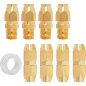 SUNGATOR Air Hose Splicer, Brass Pneumatic Replacement Fitting, 1/4 In. Barb x 1/4 In. NPT Male (4 pcs) Air Hose Fitting and 1/4"Barb x 1/4" Barb Repair (4 pcs) with a Sealing Tape in Kuwait